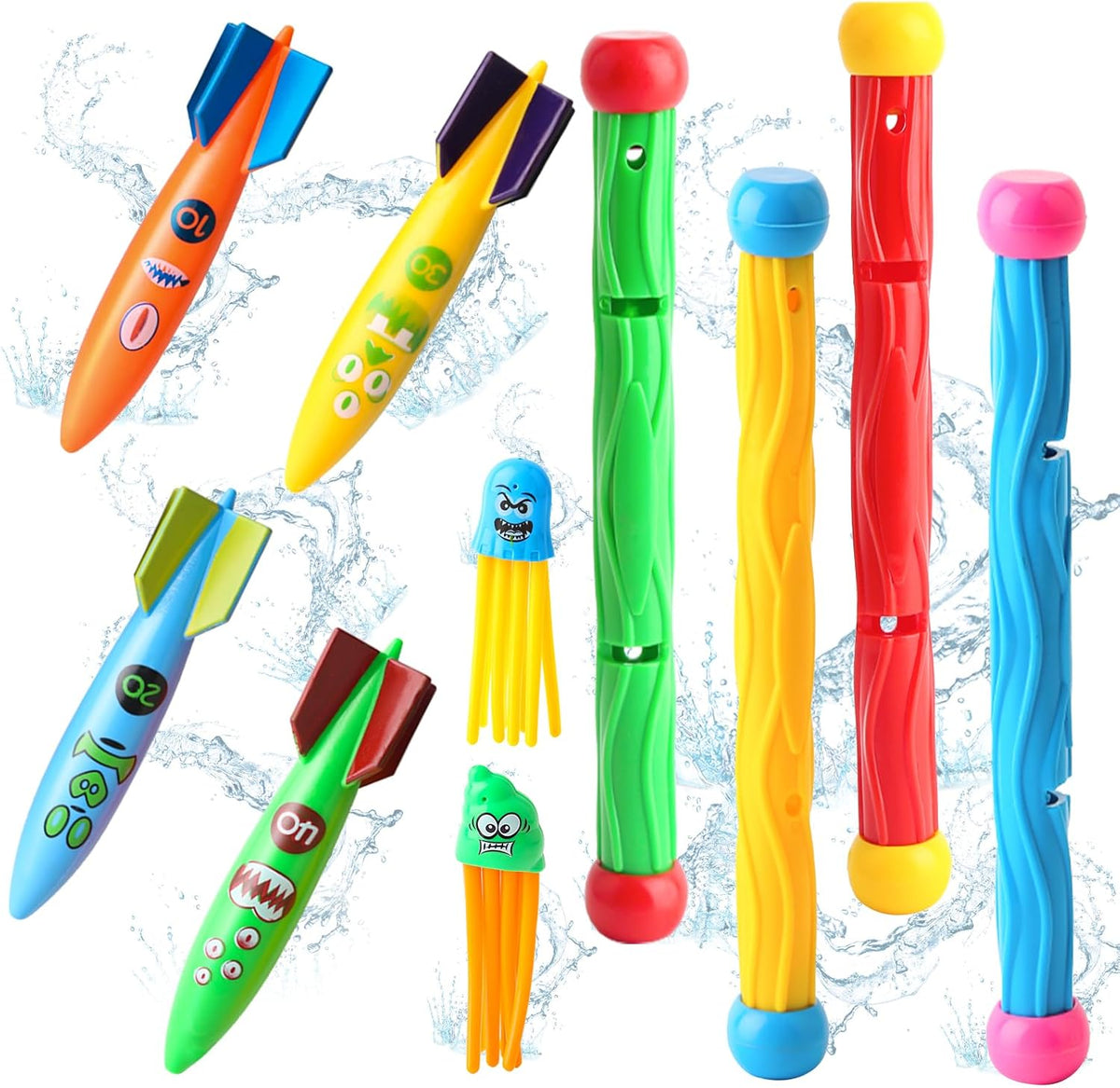 Dive Rings Pool Toys Adults, Diving Pool Toy for Kids Ages 4-8, Shark Torpedo Dive Set, Octopus Toddler Water Fun
