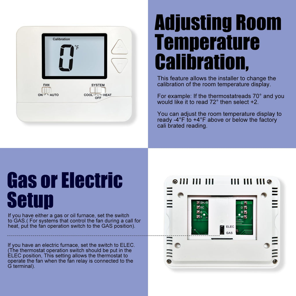 Heagstat Non-Programmable Thermostat for Home Conventional Single-Stage System, up to 1 Heat/ 1 Cool (with White Backlight)