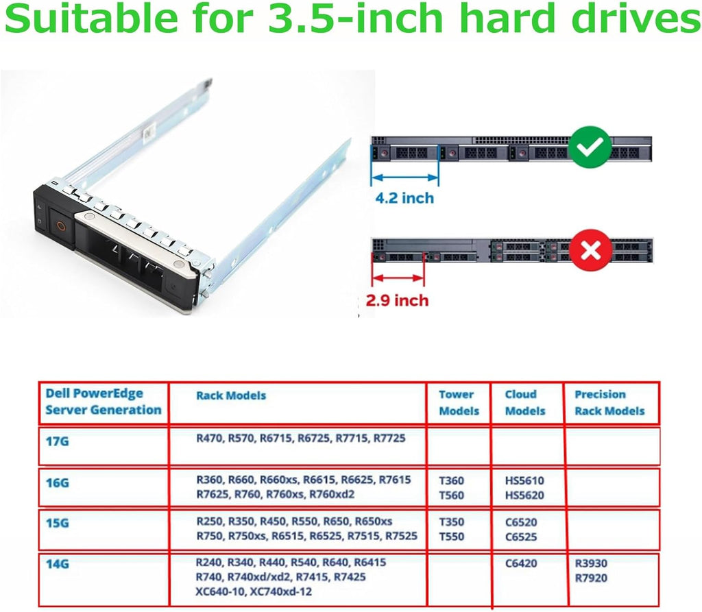 3.5" Hard Drive Caddy X7K8W Compatible for Dell PowerEdge Servers 14th Gen