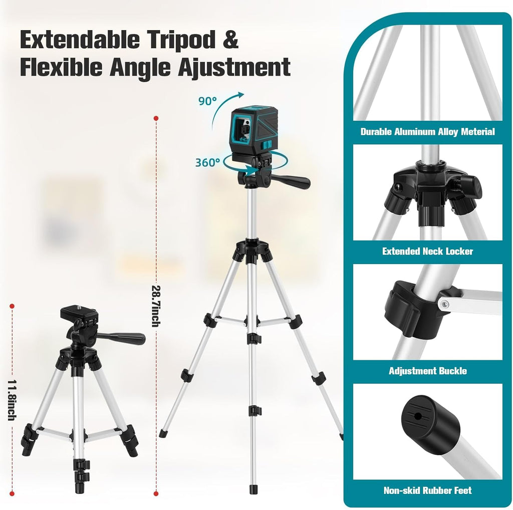 Laser Level with Tripod, 100 feet Green Cross Line Self Rotary Leveling Laser Level, Vertical and Horizontal Line