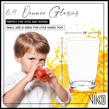 Small Glasses, 6.4 Ounce Glass Cups, Heavy Base, Clear Glass Tumblers - Set of 6 for Drinking Orange Juice, Water, Kids