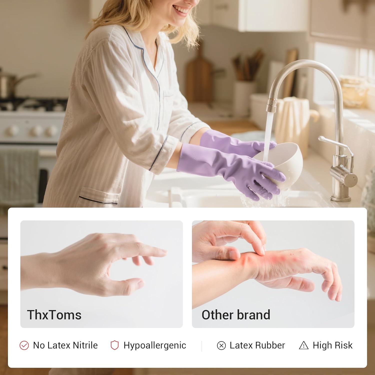 4 Pairs Nitrile Cleaning Gloves, Latex free Reusable Dishwashing Gloves for Women, Kitchen and Bathroom Cleaning