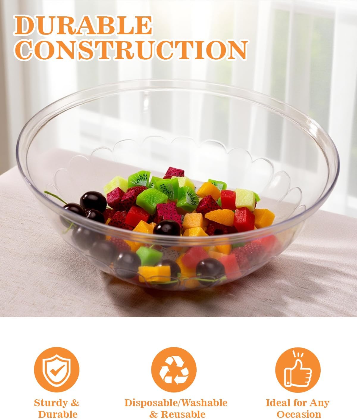 150 Oz Clear Plastic Serving Bowls, 4 Pack