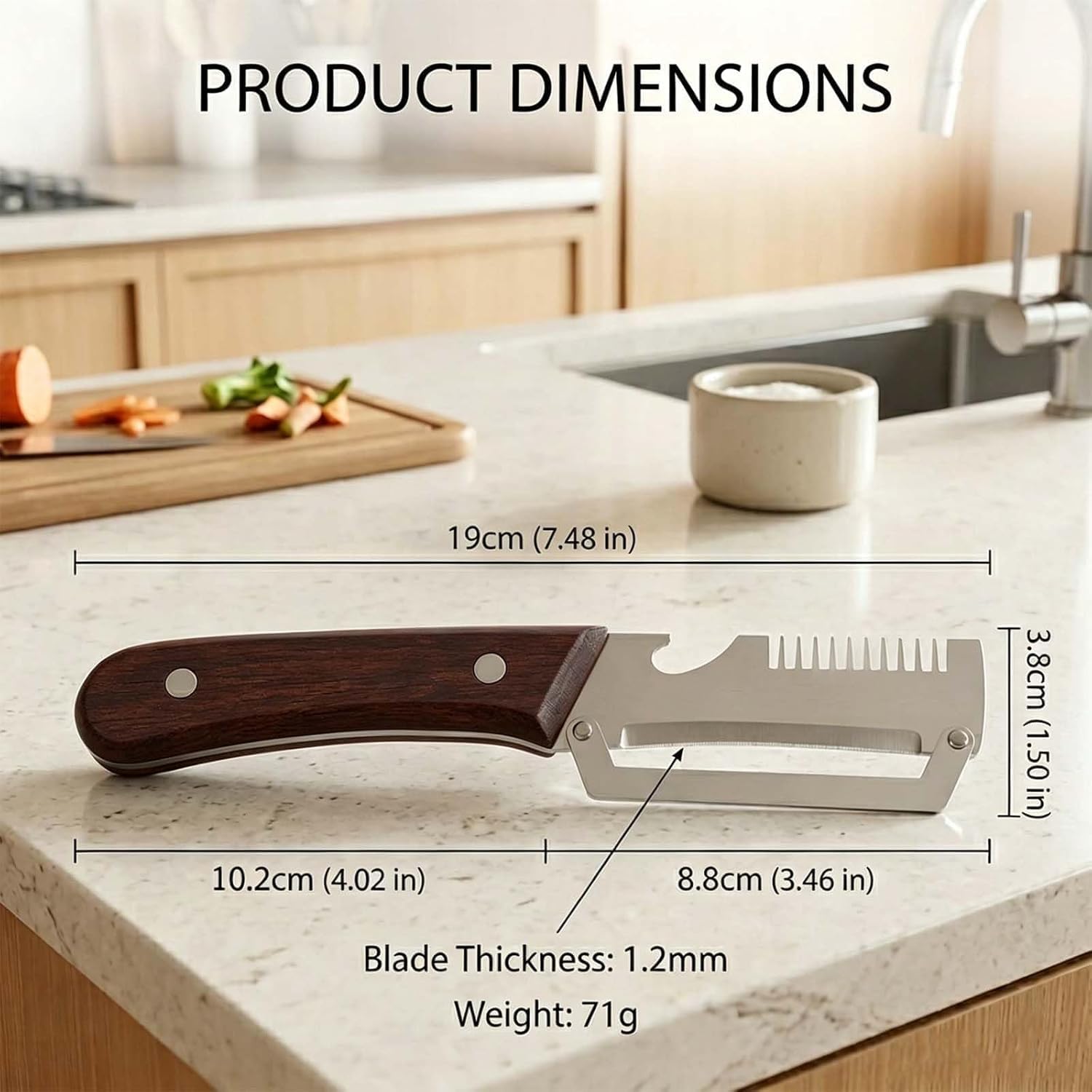 3-in-1 Vegetable Peeler with Wooden Handle – Stainless Steel Swivel Peeler, Julienne Shredder & Bottle Opener – Heavy
