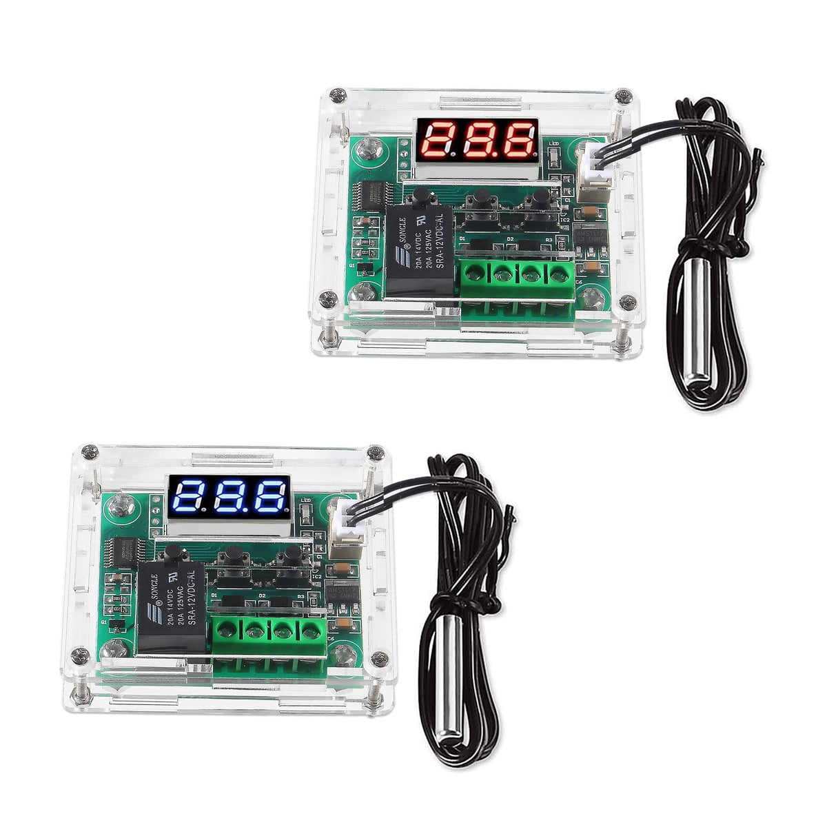 AEDIKO 2pcs W1209 DC 12V Digital Temperature Controller Board Digital Display Thermostat -50-110°C Electronic Temperature Temp Control Module Switch with Waterproof Case