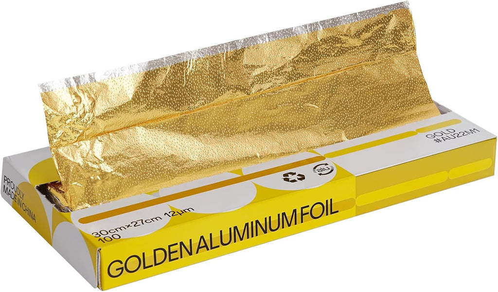 100 Count Pre-Cut Gold Foil Sheets, Pop-Up Disposable Aluminum Foil