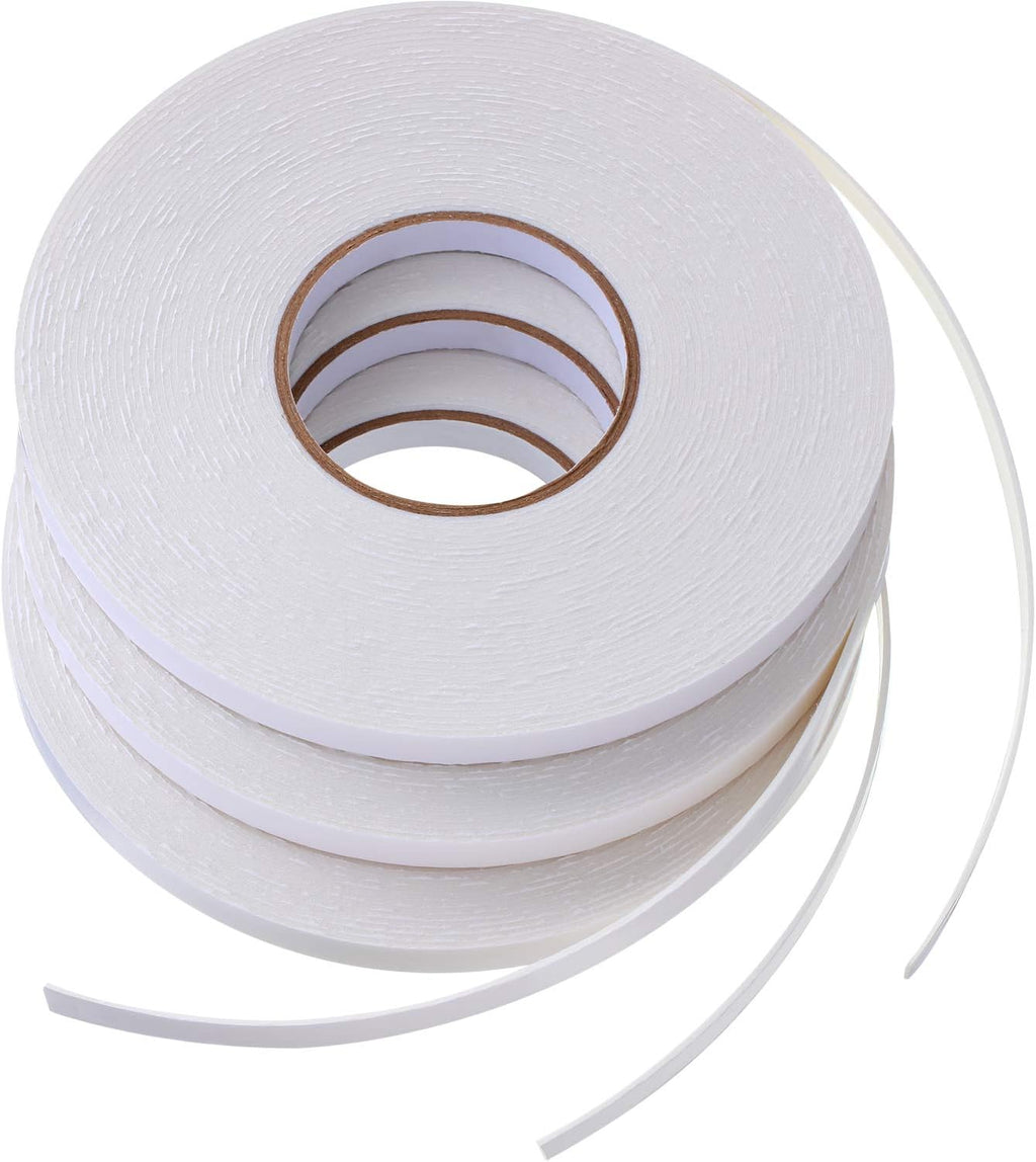3 Rolls Double Sided Foam Tape, 1/2 Inch by 50 Feet, White