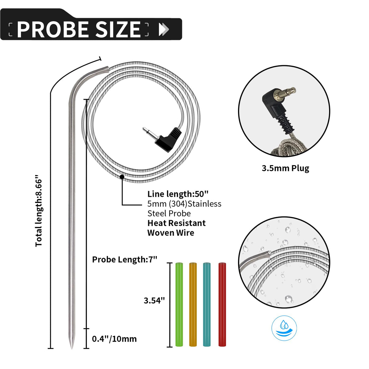 4-Pack Meat Temperature Probe for Masterbuilt 710 Digital Electric Smoker