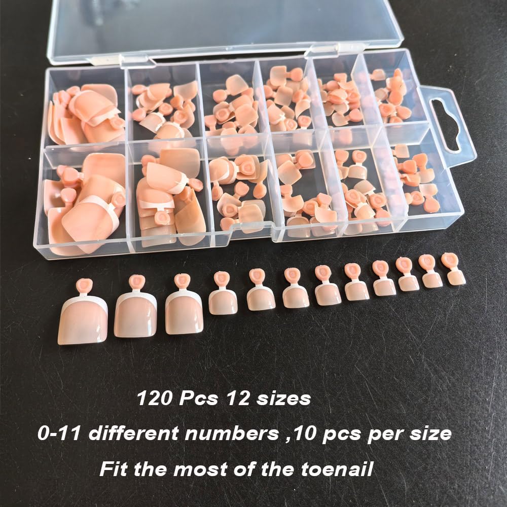 French Tip Toe Nail Tips, 120 Pcs Press On Toenails Tip, 12 Sizes