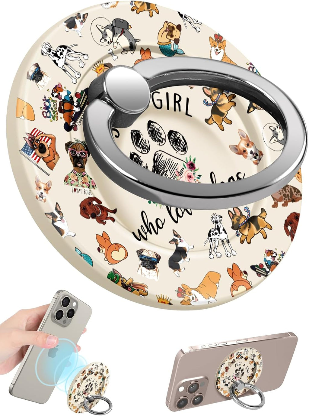 Magnetic Phone Grip - Compatible with MagSafe Phone Grip Ring Stand for iPhone 17/16/15/14/13/12 Series Dogs Dog