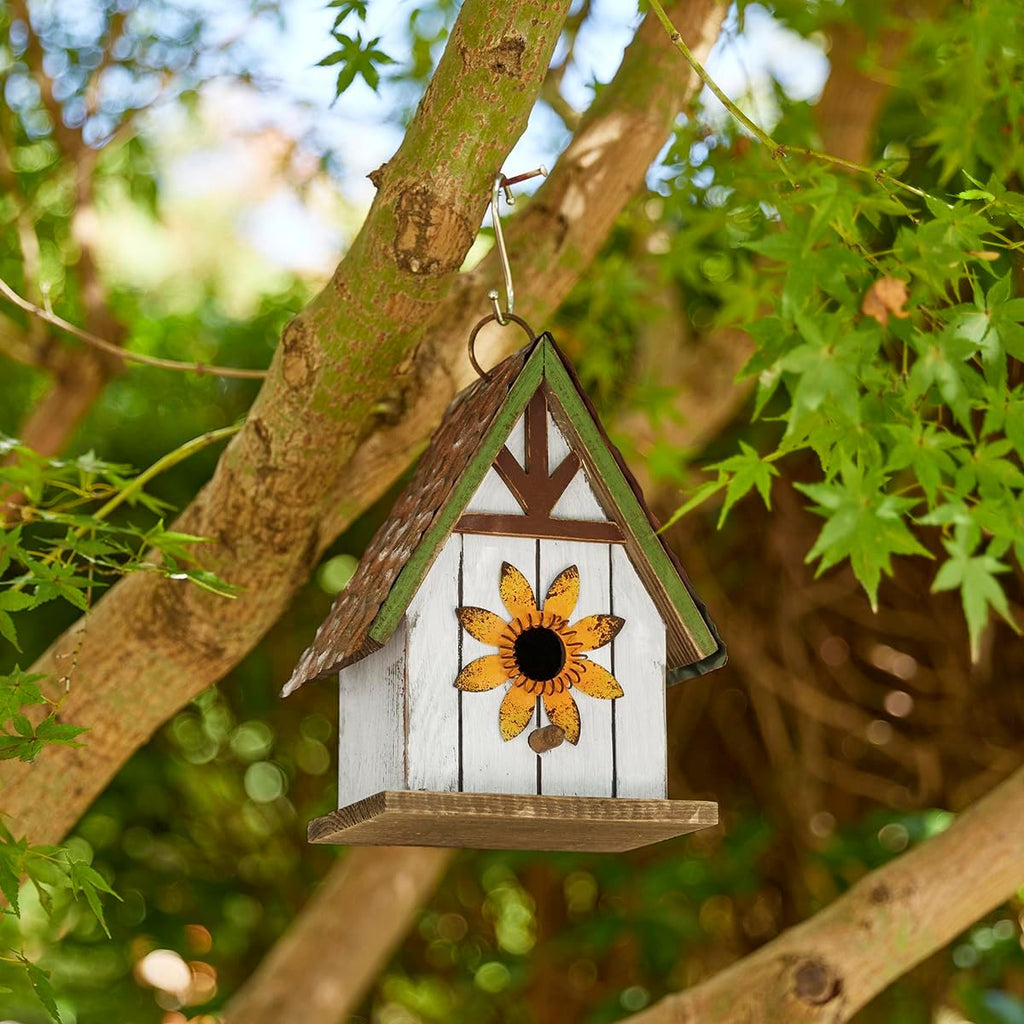 Bird Houses for Outside, Blue Bird Houses for Outdoors, 8.25" H Solid Wood Decorative Hanging Bird House Distressed