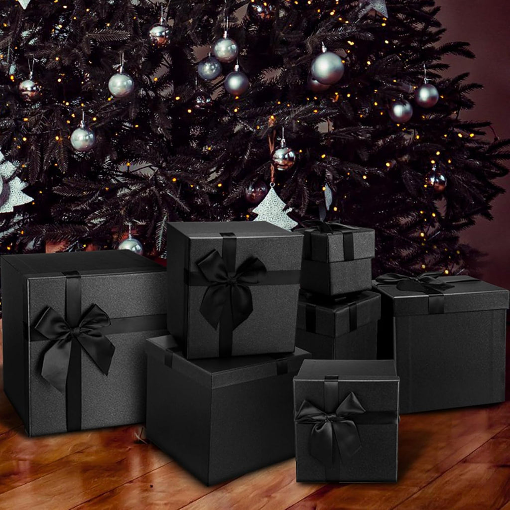 10 Pcs Xmas Gift Box with Lid Bow,Black,10 Size