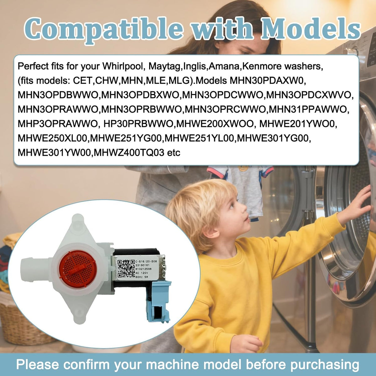 W10212598 WPW10212598 Washer Inlet Valve Compatible with Whirlpool & Kenmore Washer Replacement parts AP6017175 WPW10212598 PS11750470