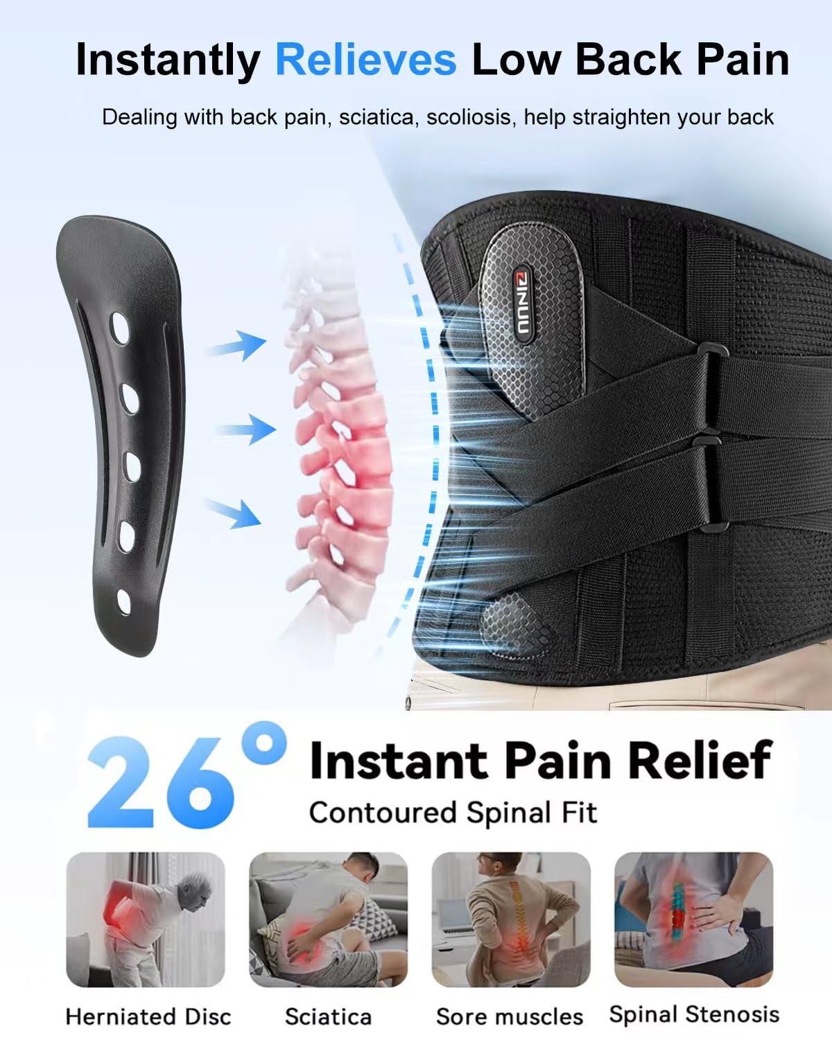 Back Brace for Women Men Lower Back Pain, Adjustable Lumbar Support Belt
