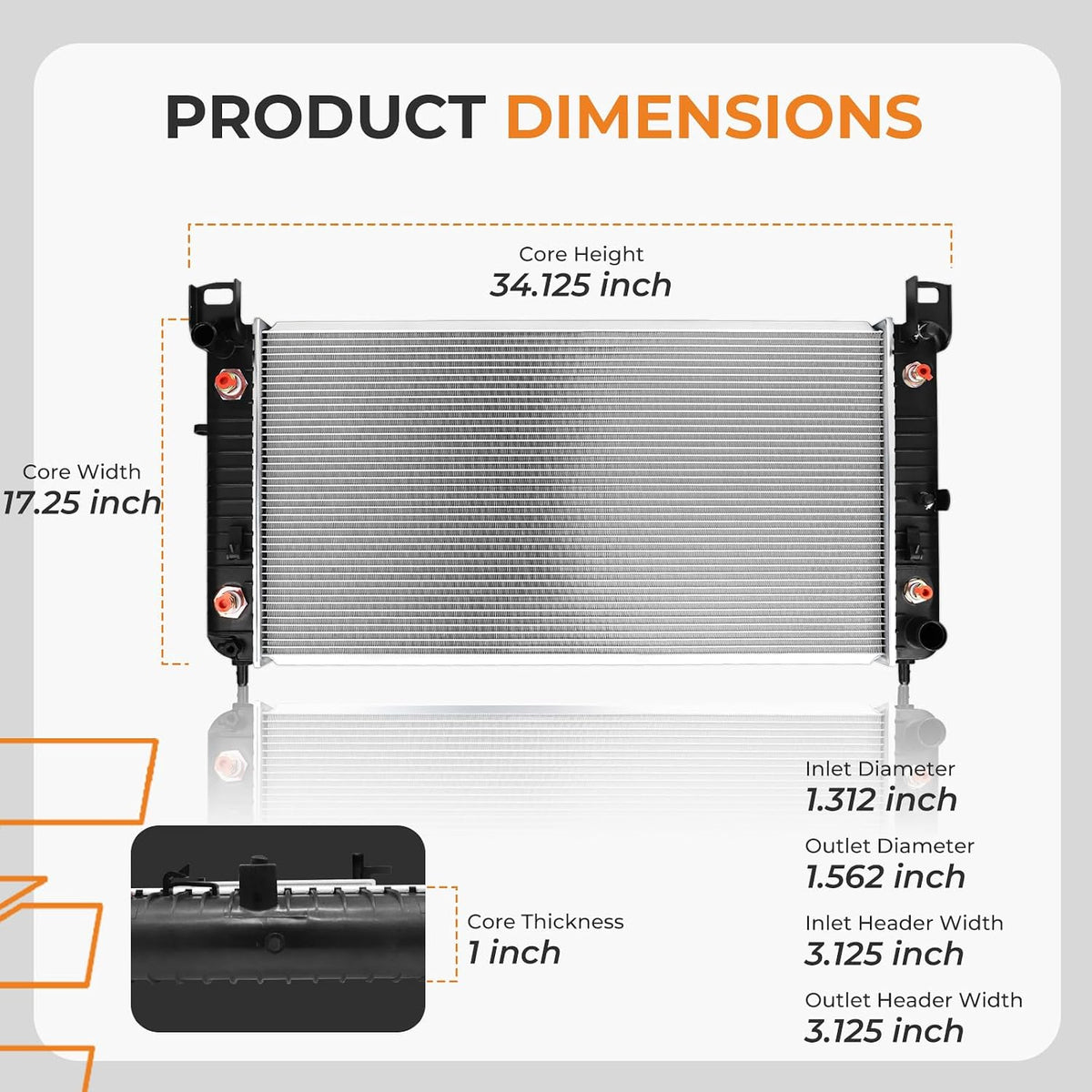 Autoexact 2370 Radiator Compatible with Chevy Silverado Suburban GMC Yukon Sierra Tahoe Escalade Hummer H2 4.3L 4.8L 5.3L 6.0L 6.2L Engine Radiator, 34", with TOC & with EOC