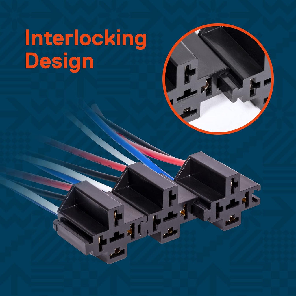 True MODS 6 Pack Bosch Style 4-Pin 12V Fused Relay Kit SPST 30 Amp | Interlocking Harness Socket, Fused, 14 AWG