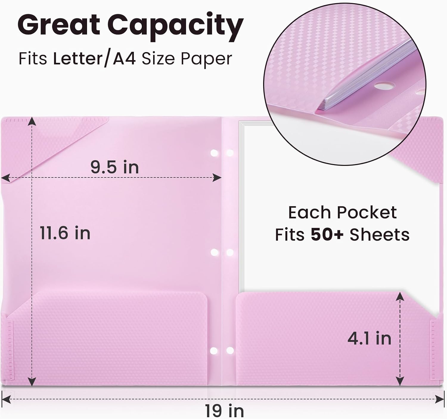 6 Pack Plastic Folders with Pockets, Heavy Duty, Fits 3-Ring Binder | Pockets Folder for 3 Ring Binder with Writable