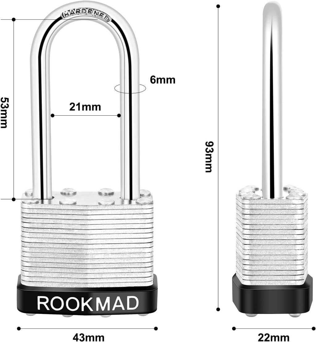 Keyed Padlocks, Laminated Steel Padlock, Keyed Alike Locks with Same Keys, Long Shackle, PE Plastic Hoop, This Pad