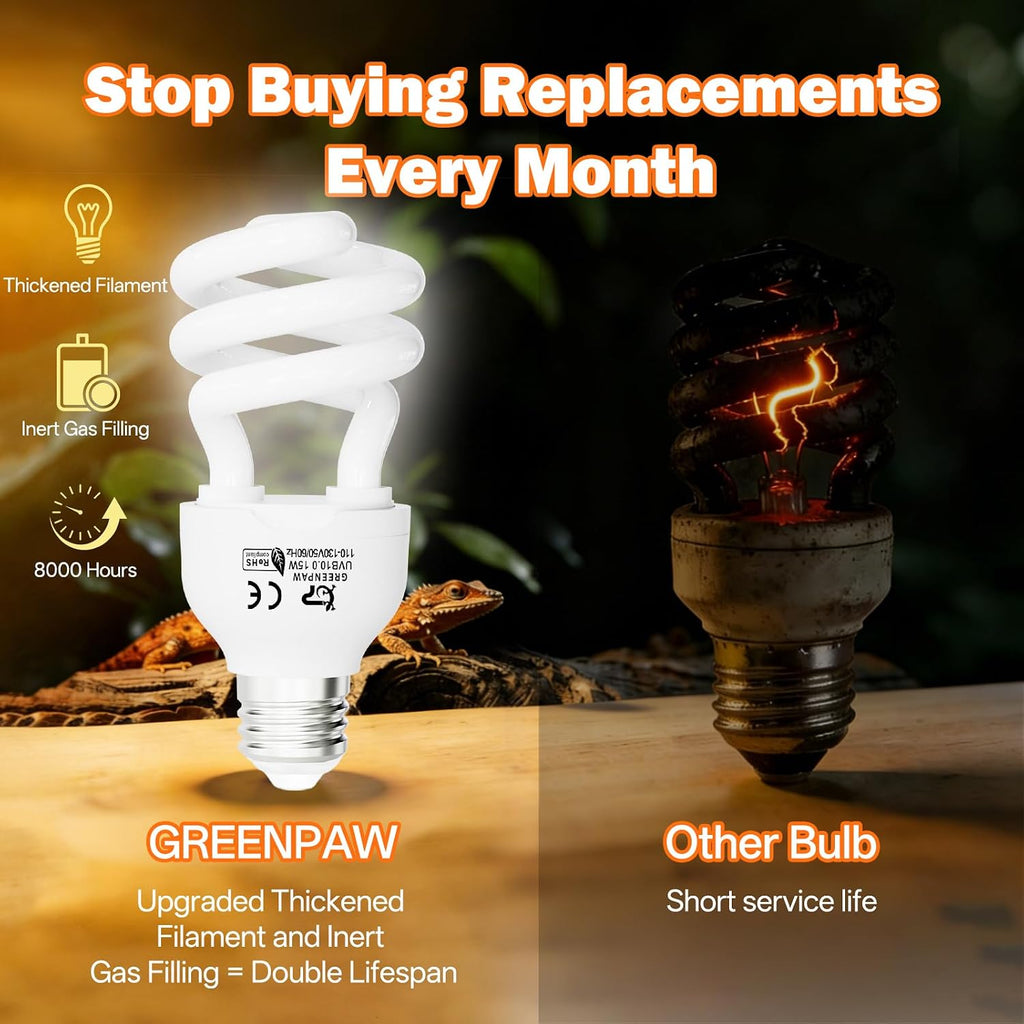 Reptile UVB Bulb 15W 10.0 - Bearded Dragon UVB Light for Desert Habitats, UVA Reptile Light Bulb for Lizards