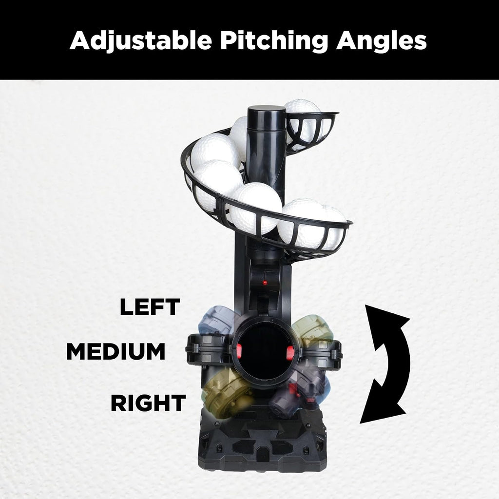 388BH Baseball Pitching Machine, 4 Adjustable Angles, 3 Pitch Angles, Power Bank/Battery Powered, Includes 9 Training