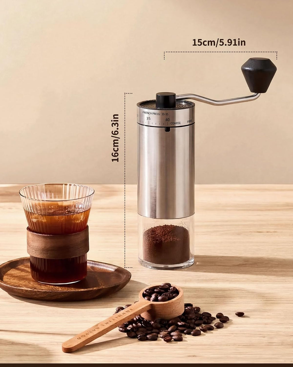 Manual Coffee Grinder with 40 Adjustable Grind Settings With Ceramic Conical Burr,Handheld Grinder with Handle Crank