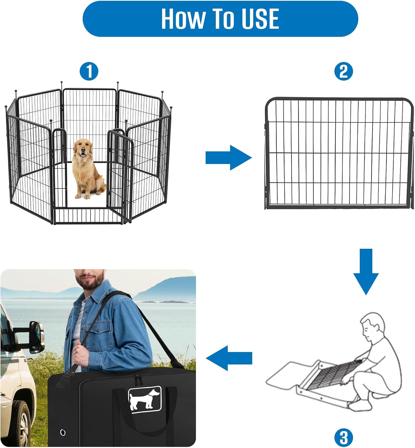 600D OxfordDog Playpen Storage Bag Fits 24" H 8 Panels and 9 Stakes Suitable for Foldable Exercise Pet Playpen, RV