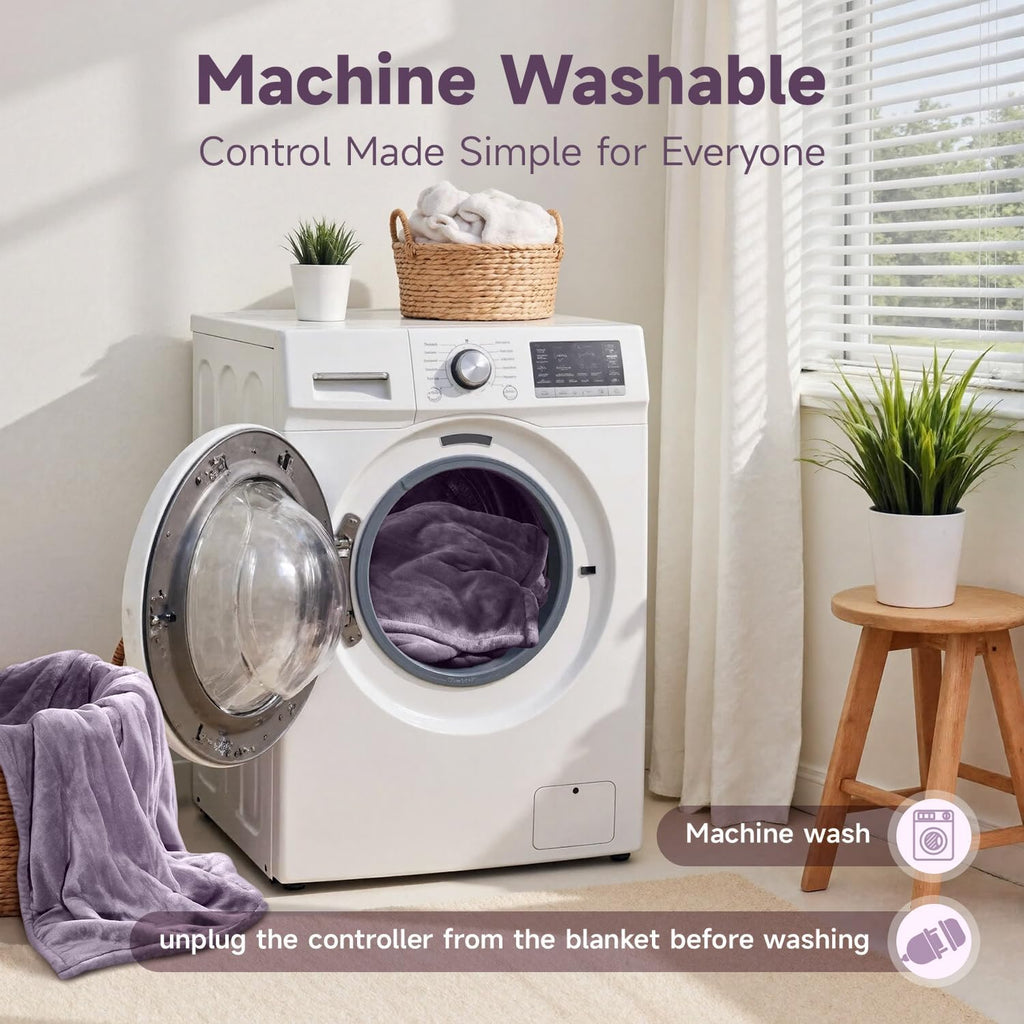 Heated Blanket 50"x60", Electric Blanket Machine Wash, Purple | 5 Heating Levels Heated Throw Blanket, Overheat