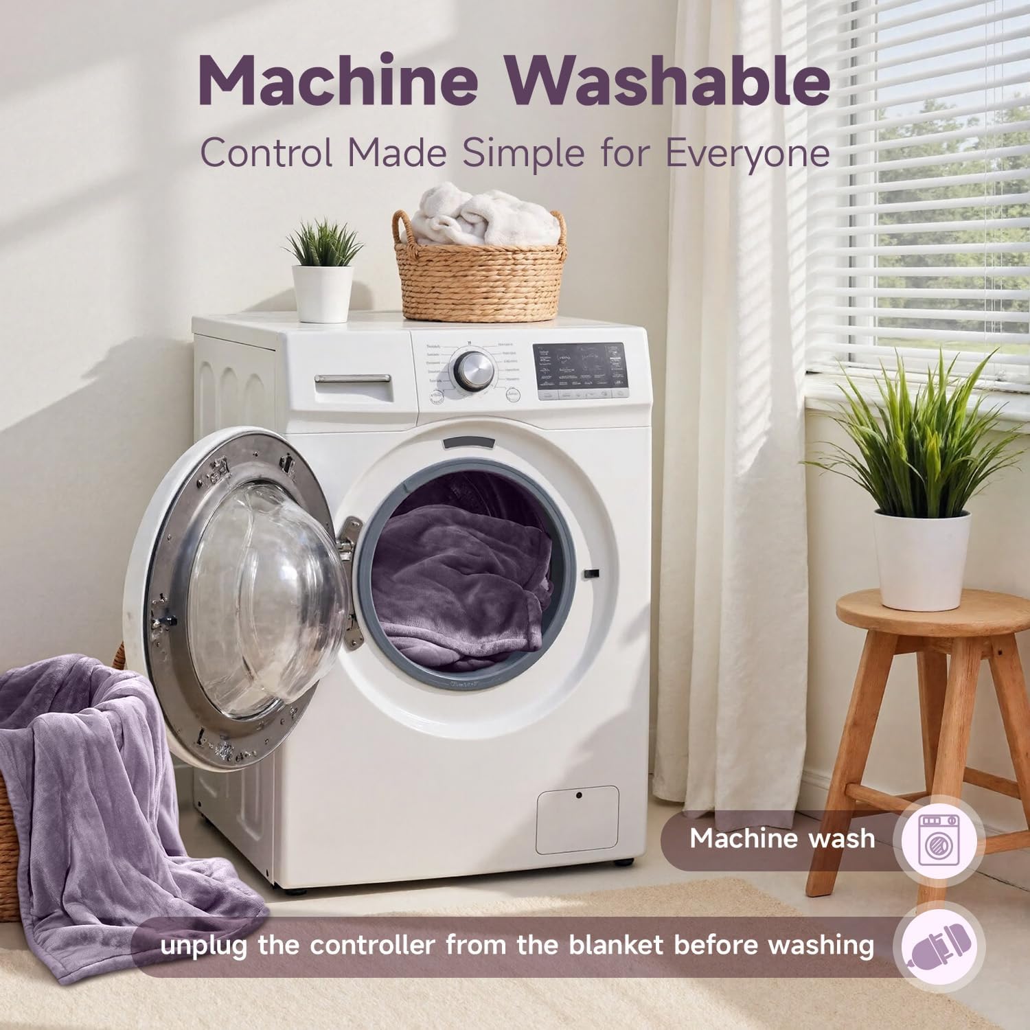Heated Blanket 50"x60", Electric Blanket Machine Wash, Purple | 5 Heating Levels Heated Throw Blanket, Overheat