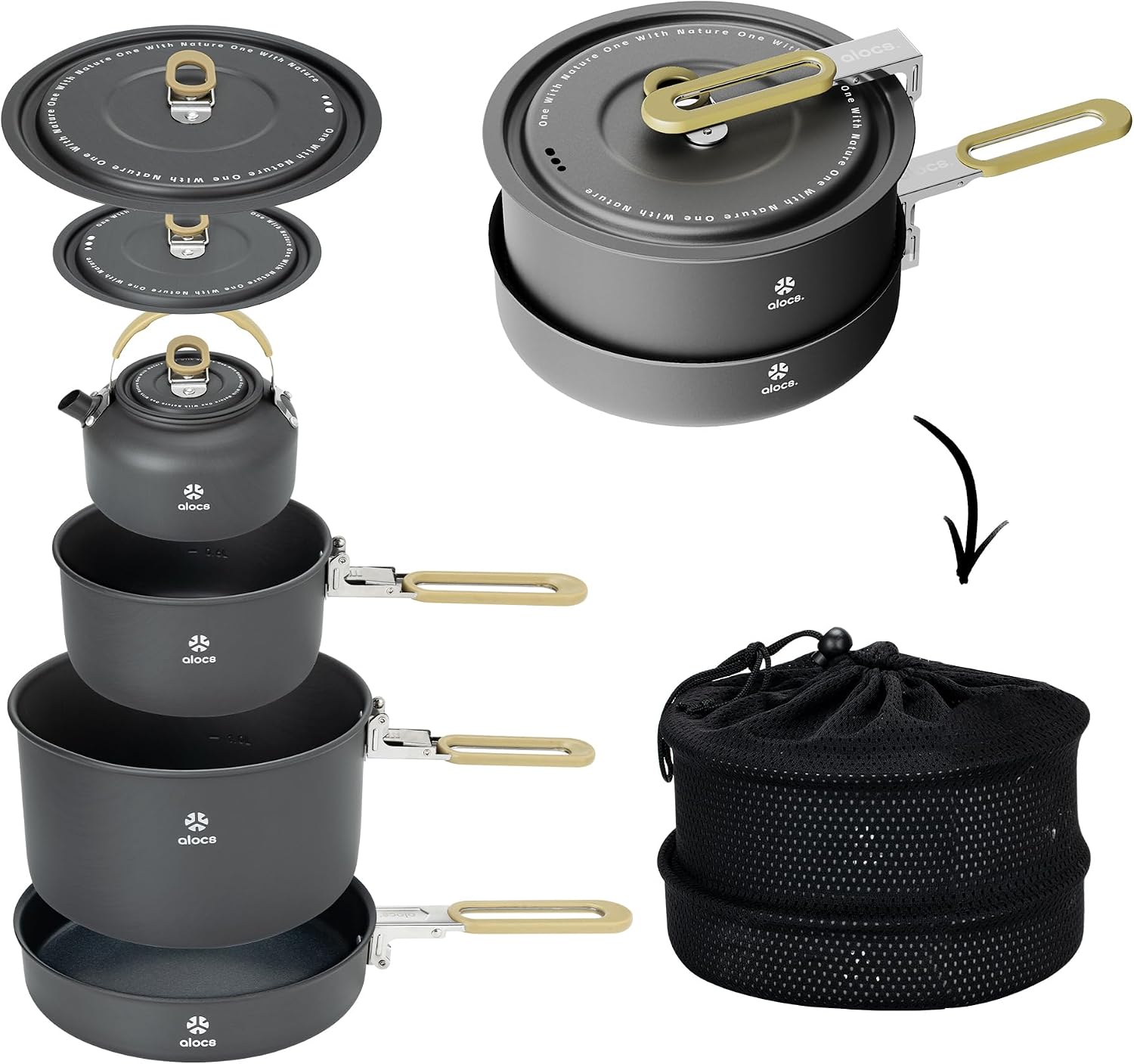 Camping Cookware Set - Lightweight Camping Pots and Pans - Portable Outdoor Cookware with Kettle - Camping Cookware