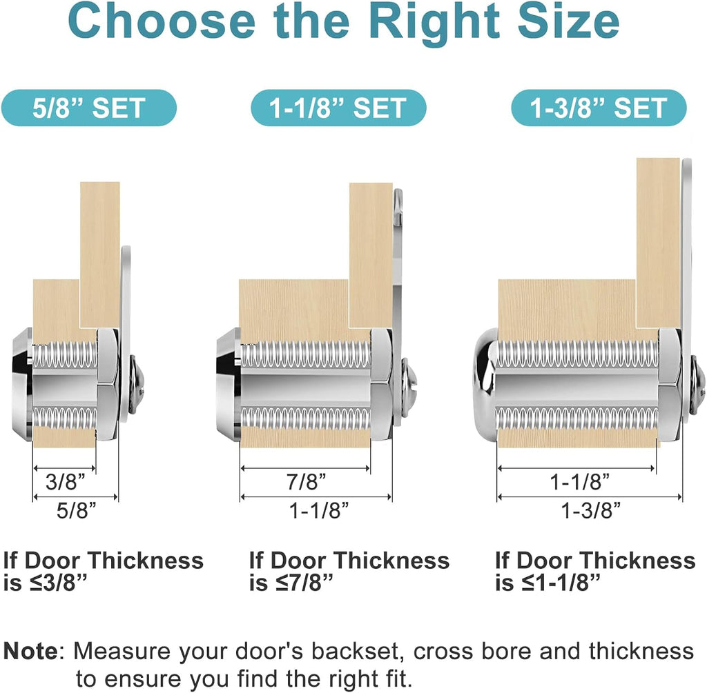 Cabinet Cam Lock Keyed Alike, 1-1/8'' (Length) Cylinder Fits on 7/8'' Max Panel Thickness, Secure File Drawer Mailbox