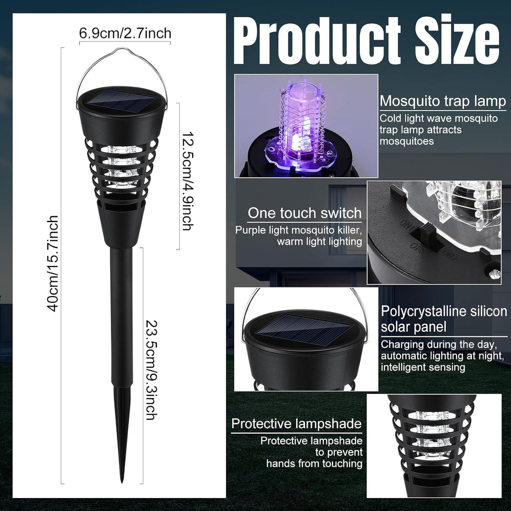 4 Pack Solar Bug Zapper & Mosquito Killer Outdoor Waterproof Cone-Shaped LED Light Mosquito Repellent for Patio