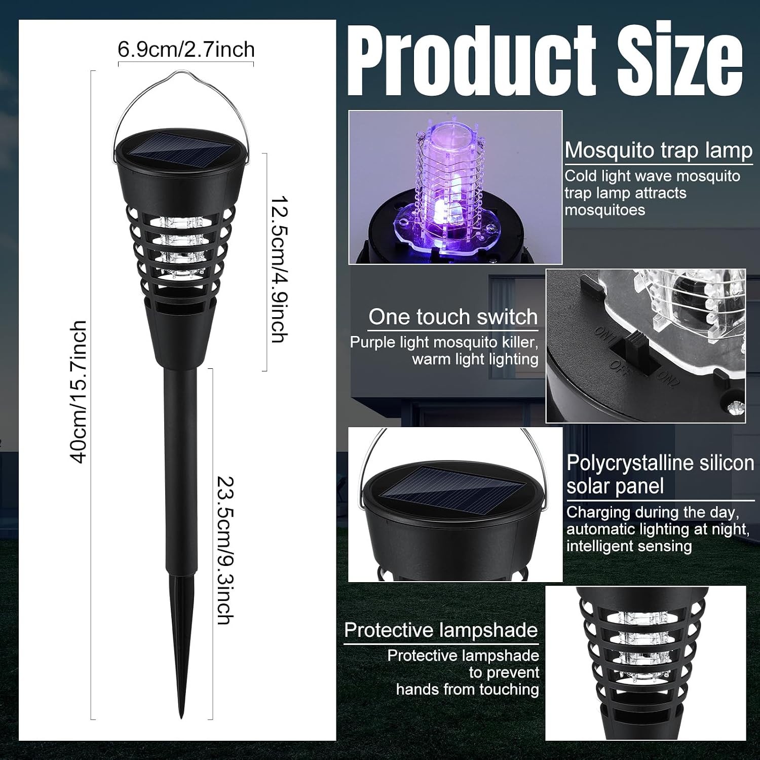 4 Pack Solar Bug Zapper & Mosquito Killer Outdoor Waterproof Cone-Shaped LED Light Mosquito Repellent for Patio