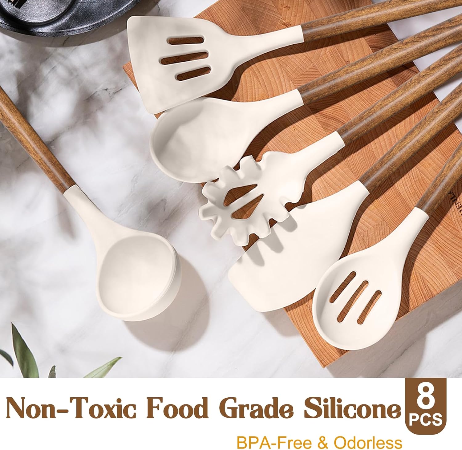 Silicone Cooking Utensil Set,Umite Chef 8-Piece Kitchen Utensils Set with Natural Acacia Wooden Handles, Silicone