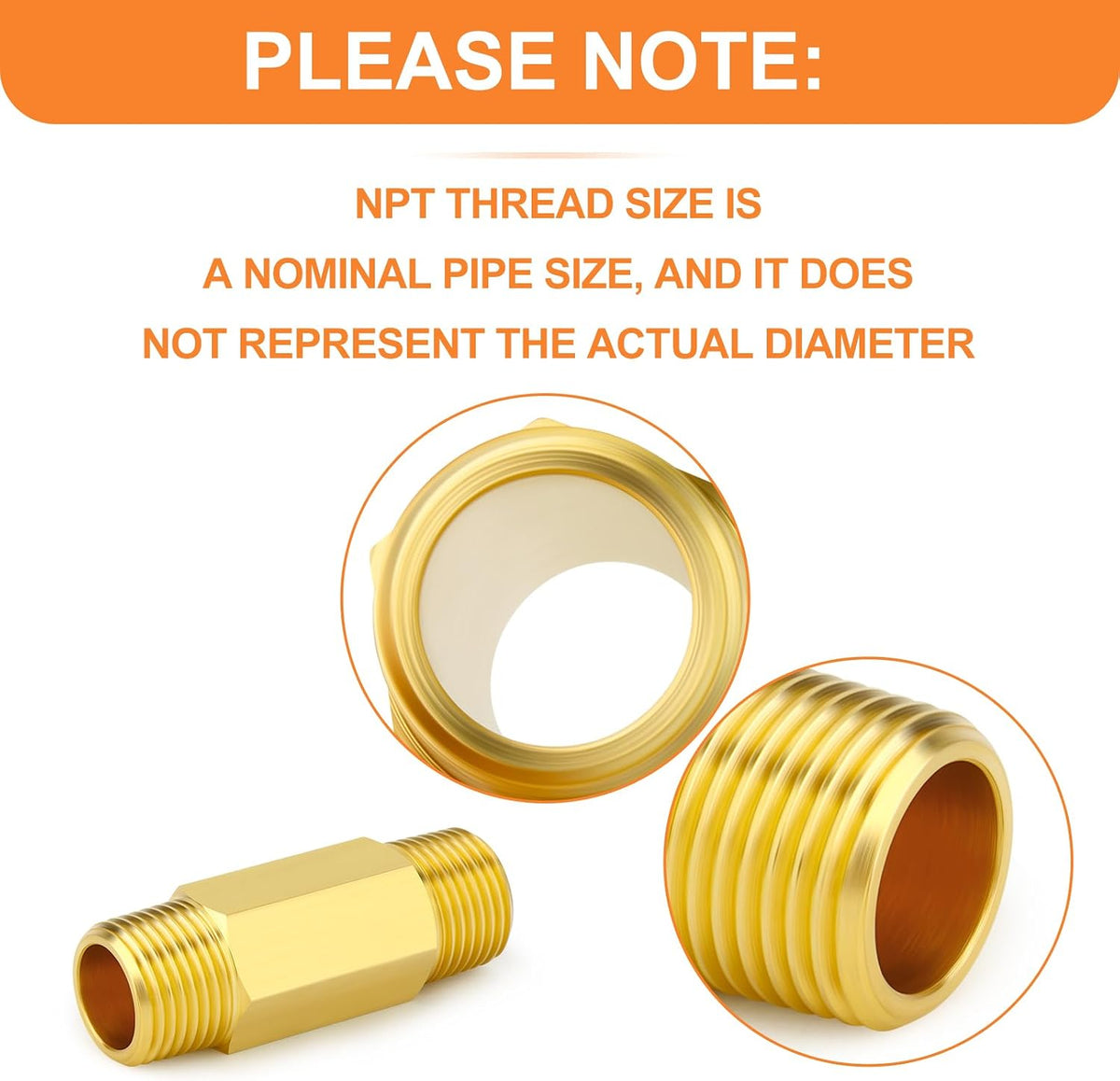 GASHER 2PCS 1/2" MNPT Brass Long Nipple 2" Length Pipe Fitting