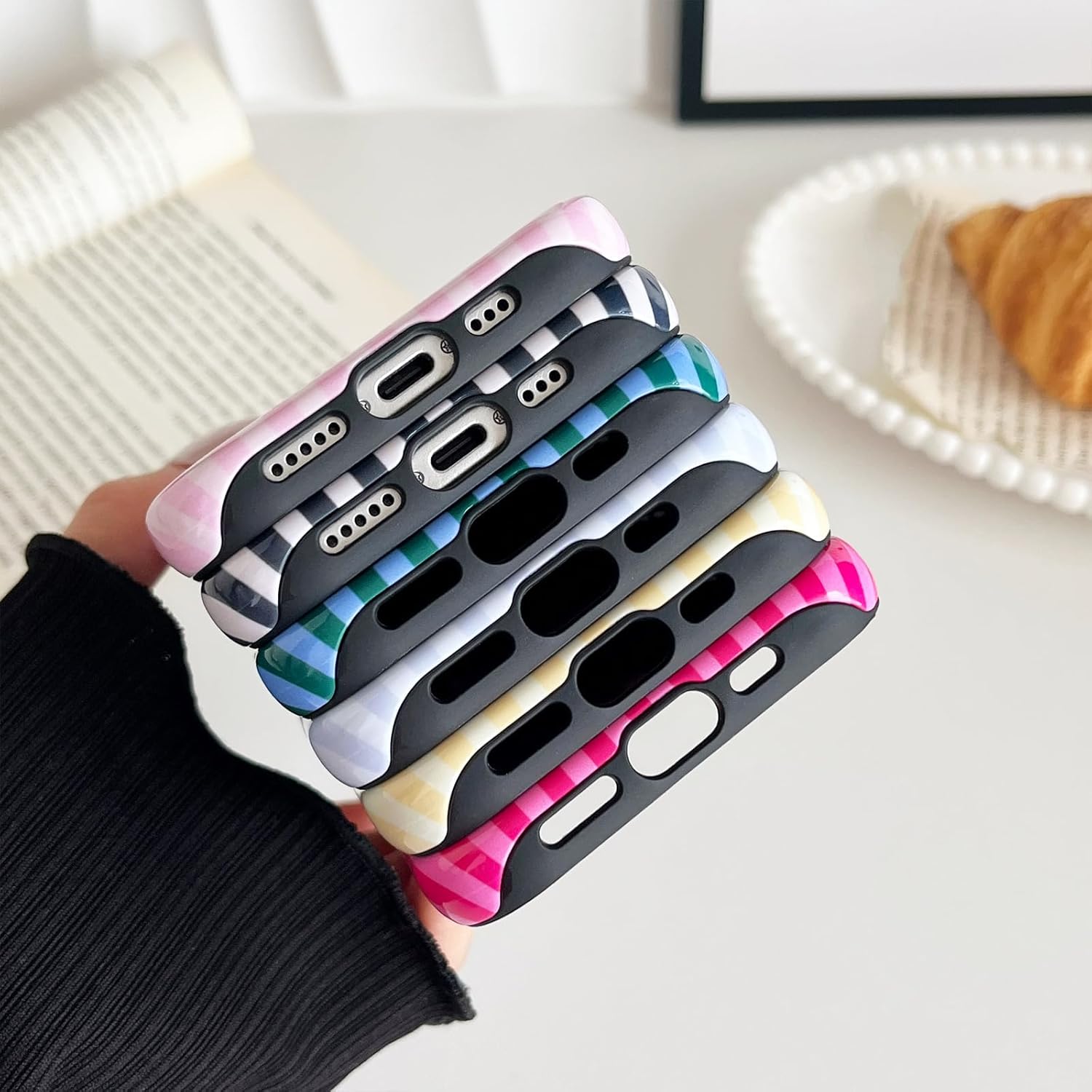 Compatible with iPhone 16 Case, Cute Fashion Aesthetic Striped Pattern Cover for Women, Shockproof Soft TPU and Hard