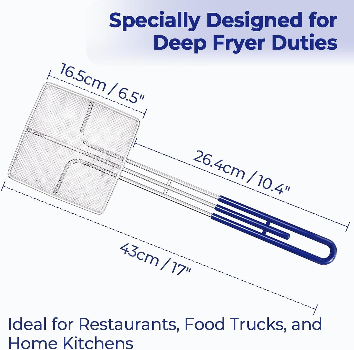 2-Pack Square Mesh Strainer – 6.5" Stainless Steel Fryer Skimmer