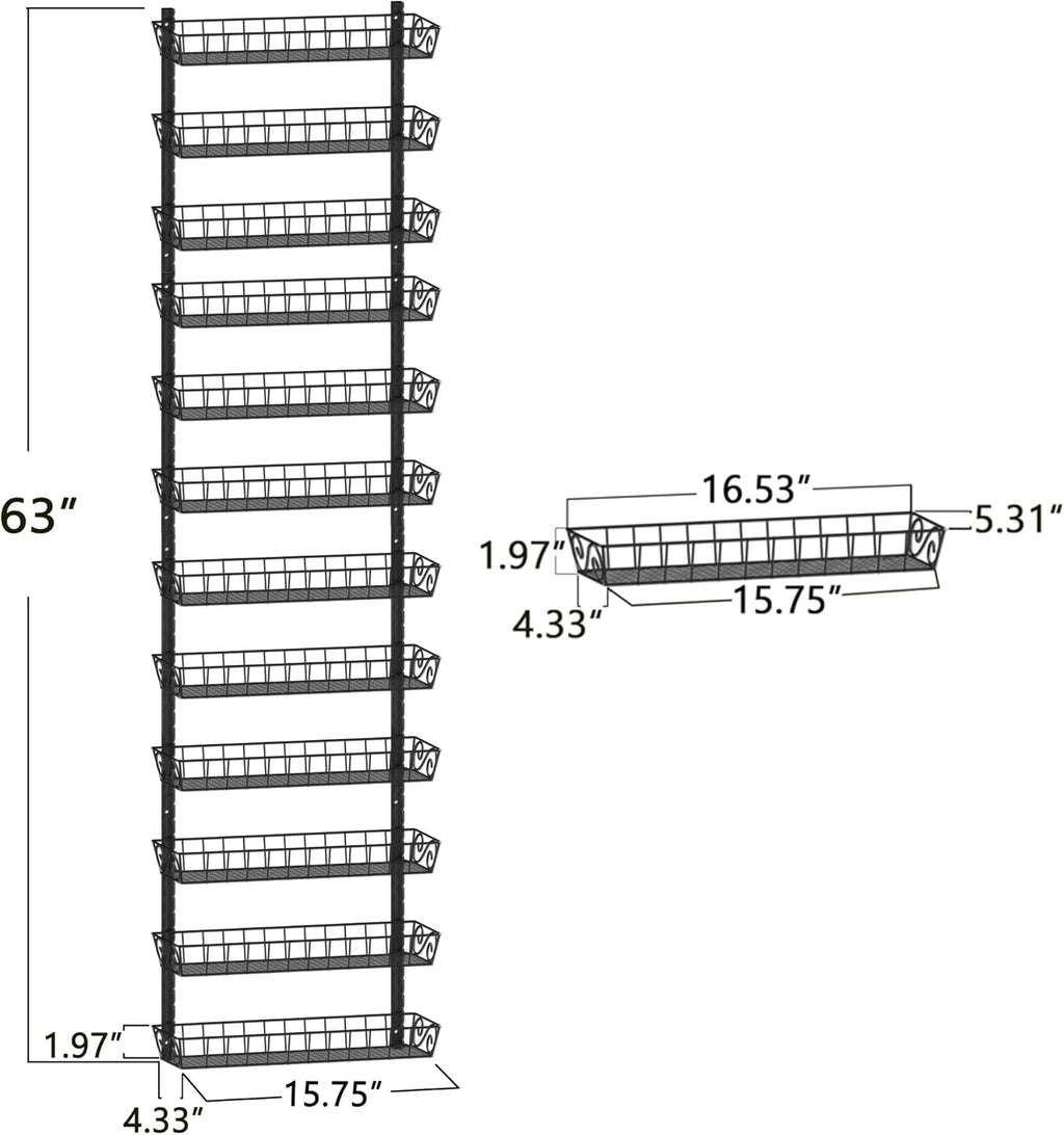 Adjustable Wall Mount Spice Rack Organizer, 12-Tier Dual-use (Multi-use) Hanging Spice Shelf Storage for Kitchen