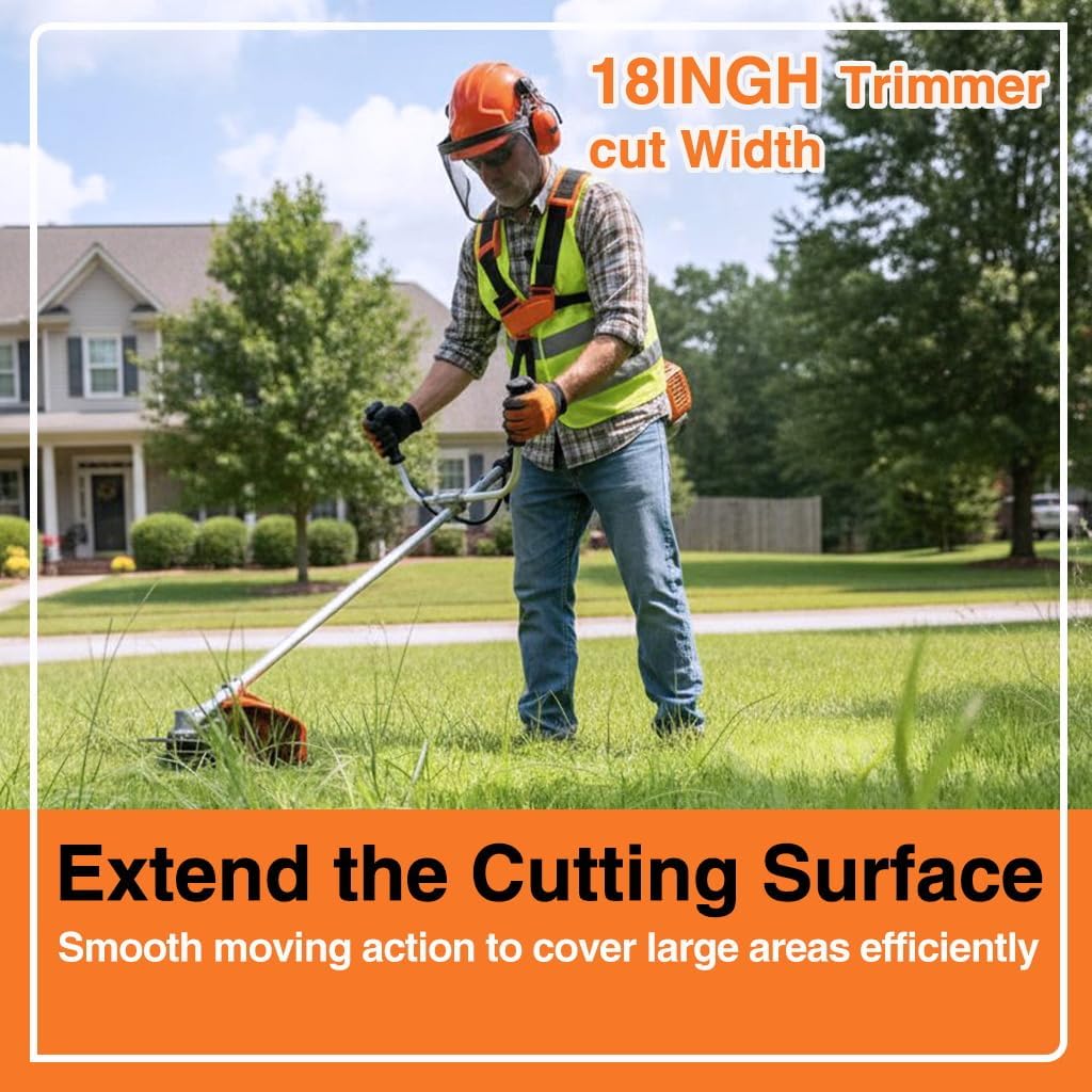 42.7cc 3 in 1 Gas Powered Weed Eater Wacker Brush Cutter Trimmer | 2-Cycle Easy Start String Trimmer Machine, 18in