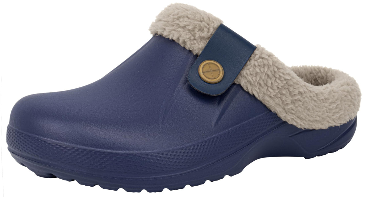 Fur Lined Clogs Fuzzy Slippers for Women and Men, Navy,4-5W/3-4M