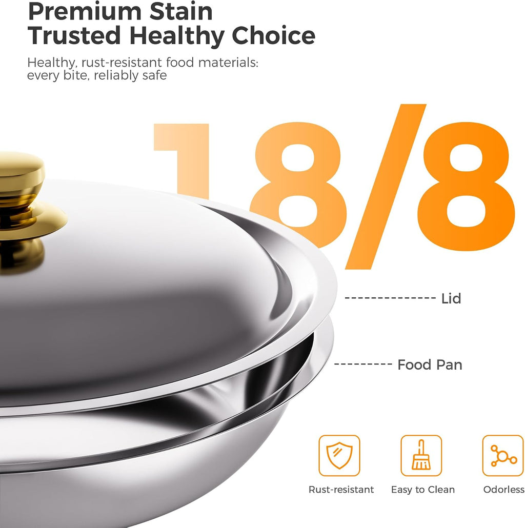 Gold 6QT Chafing Dishes, 4 Pack 18/8 Stainless Steel | 18/8 (304) stainless steel food pan and lid resist rust and