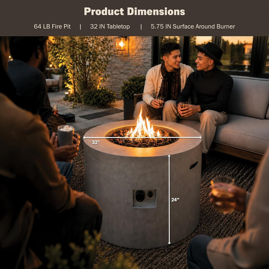 32" Round Propane Firepit Table 50,000 BTU Gas Dining Table