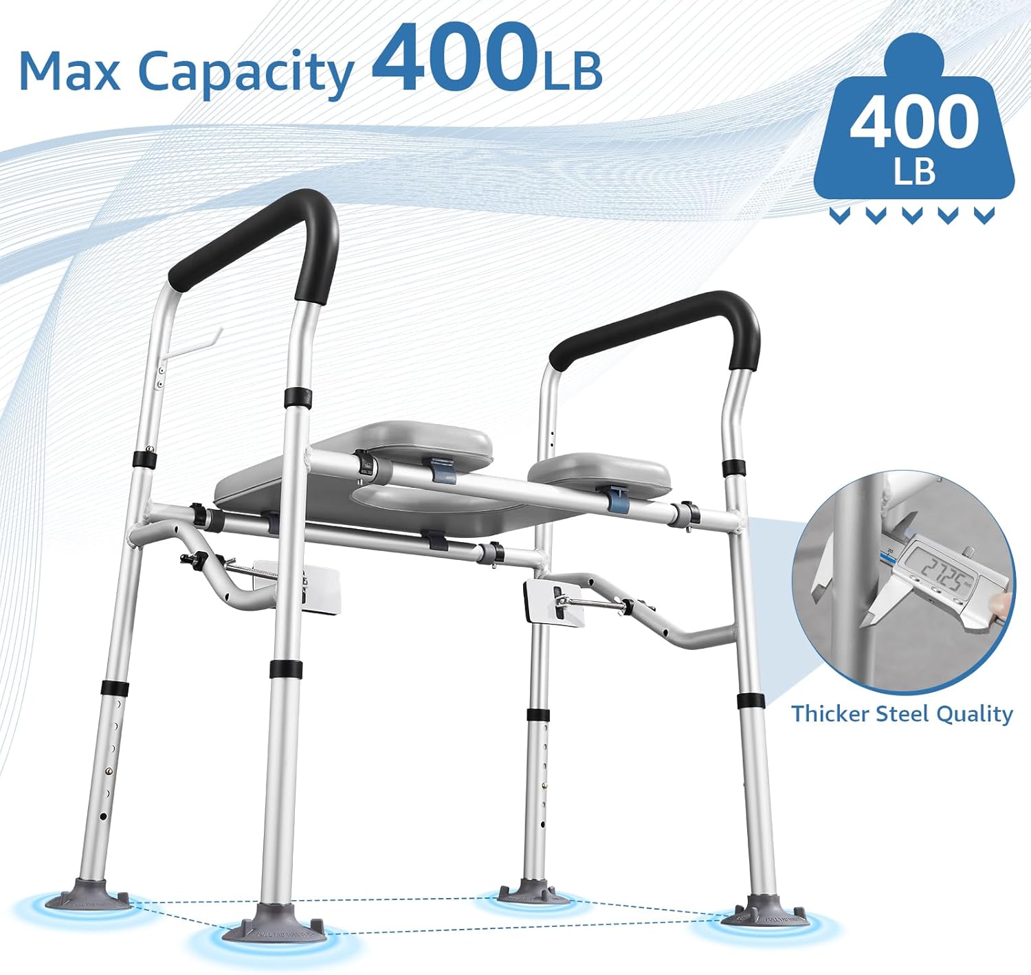 Raised Toilet Seat 400lbs, Toilet Seat Risers for Seniors, Handicap Elevated Toilet Seat with Handles & Padded Seat