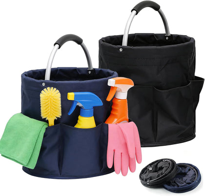 Tool Bucket Organizer 2-Pack, 17L Foldable Cleaner Caddy with 6 Pockets，Handle for Garden、Family and Bathroom, Can