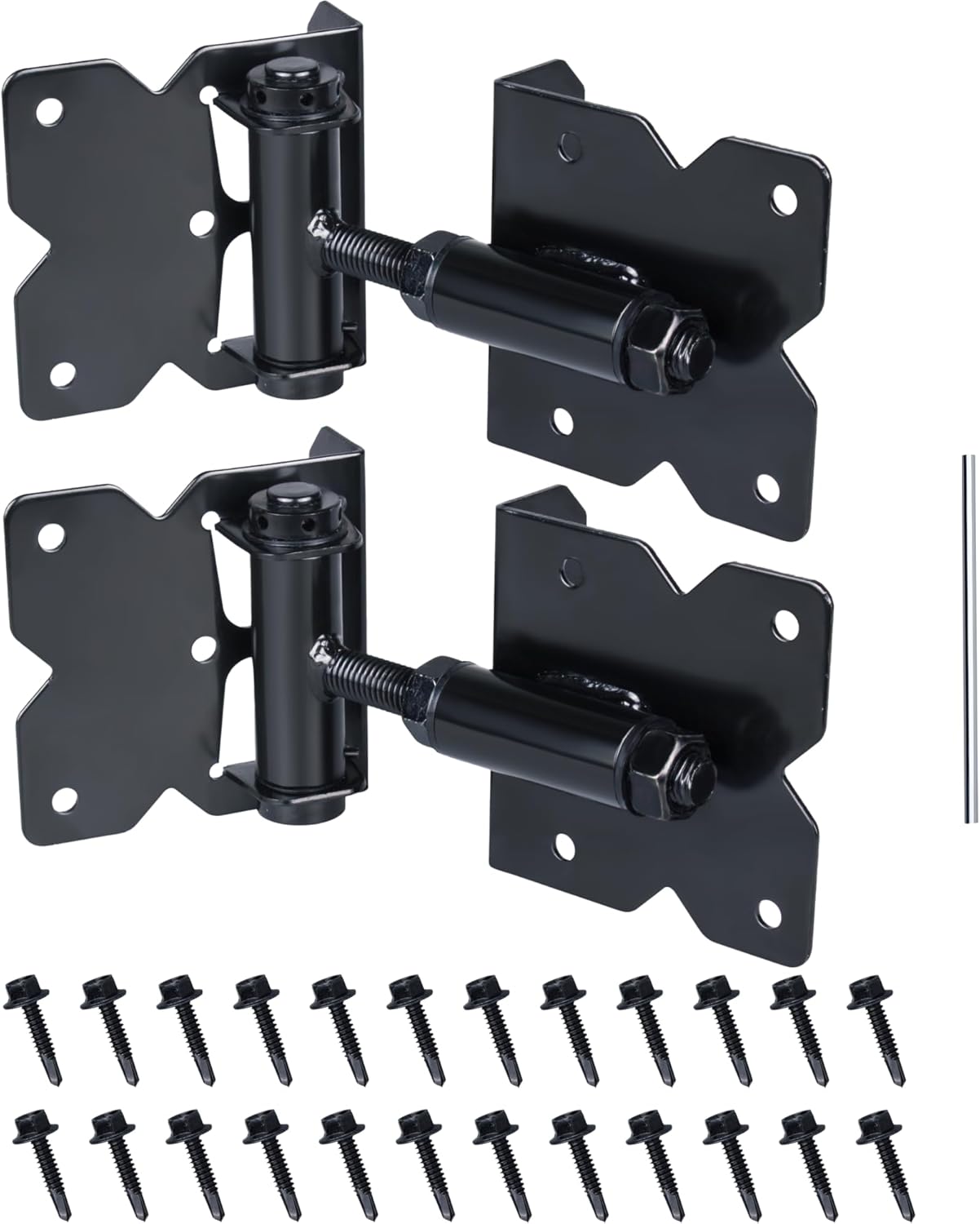 90 Degree Self Closing Gate Hinges - Heavy Duty Vinyl Fence Gate Kit & Baby Gate Hinges, Adjustable Closing Force for