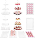 10Pcs Cupcake Stand,Dessert Table Display Set, 4 White 3 Tired Cake Stand 6 Plastic Serving Trays for Party Cookie