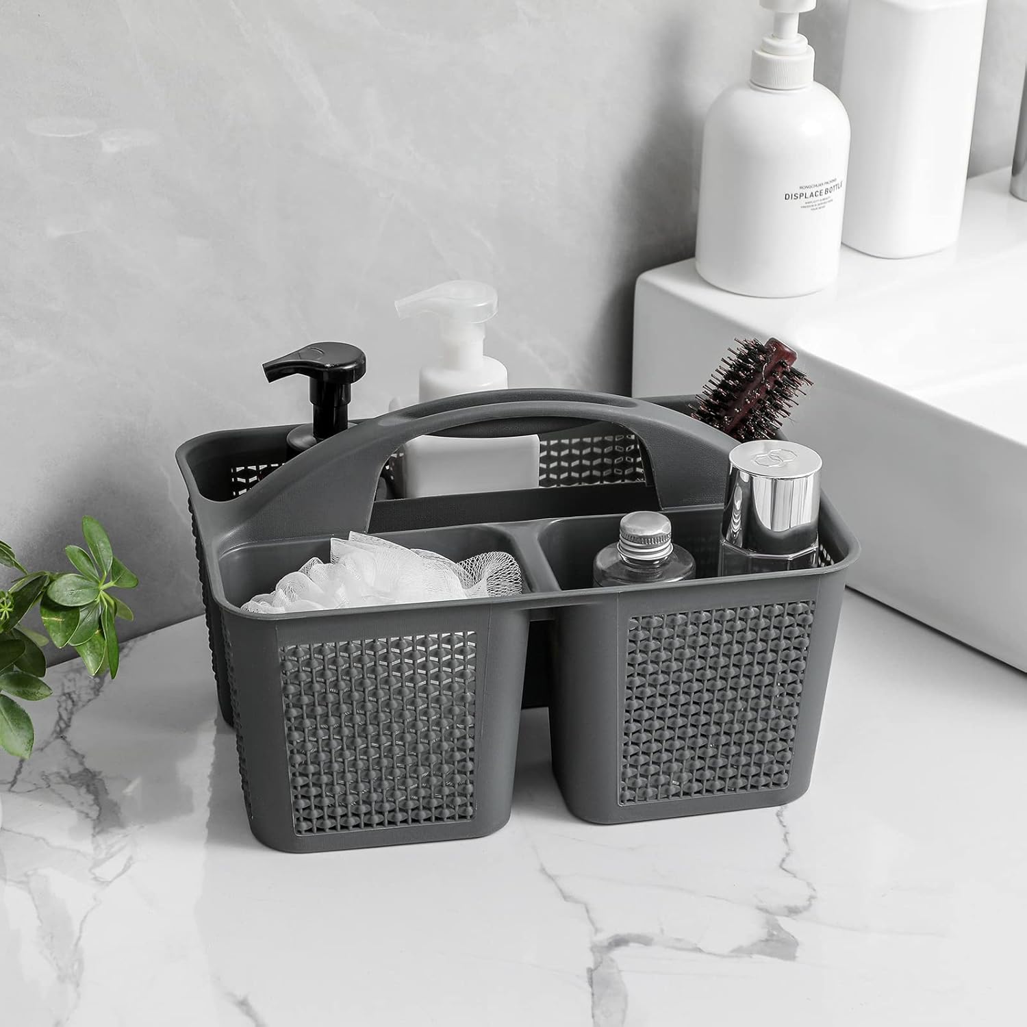 Plastic Portable Shower Caddy Bucket, Cleaning Shower Basket with Handle Compartments Storage Organizer for Bathroom