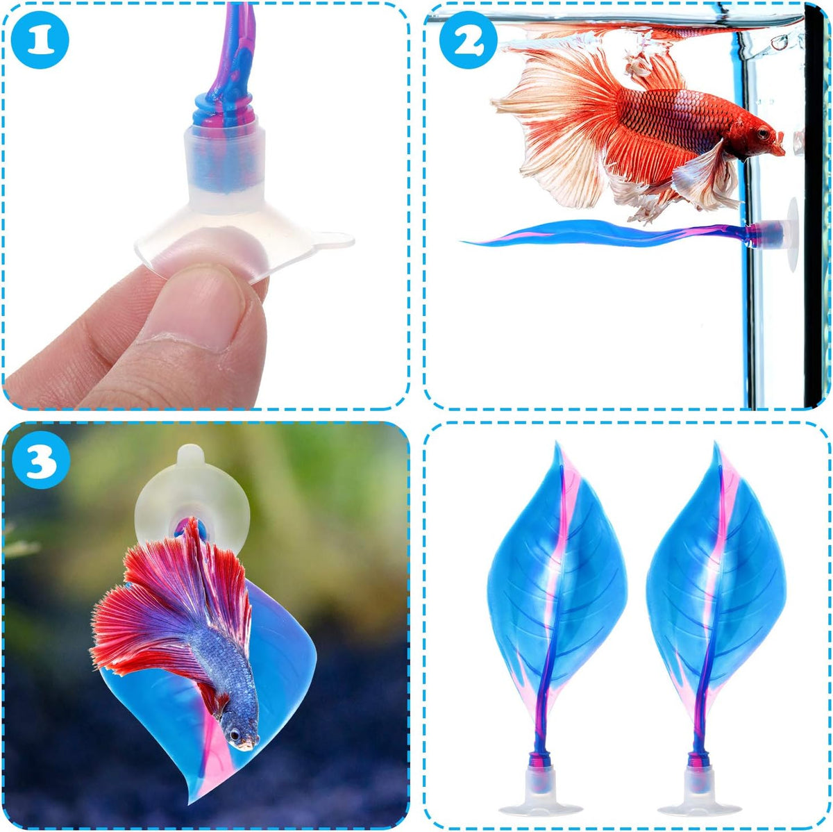 2 Pcs Blue Silicone Betta Fish Bed Leaf Hammock Betta Fish Tank Accessories Decorations for Aquarium Ornaments
