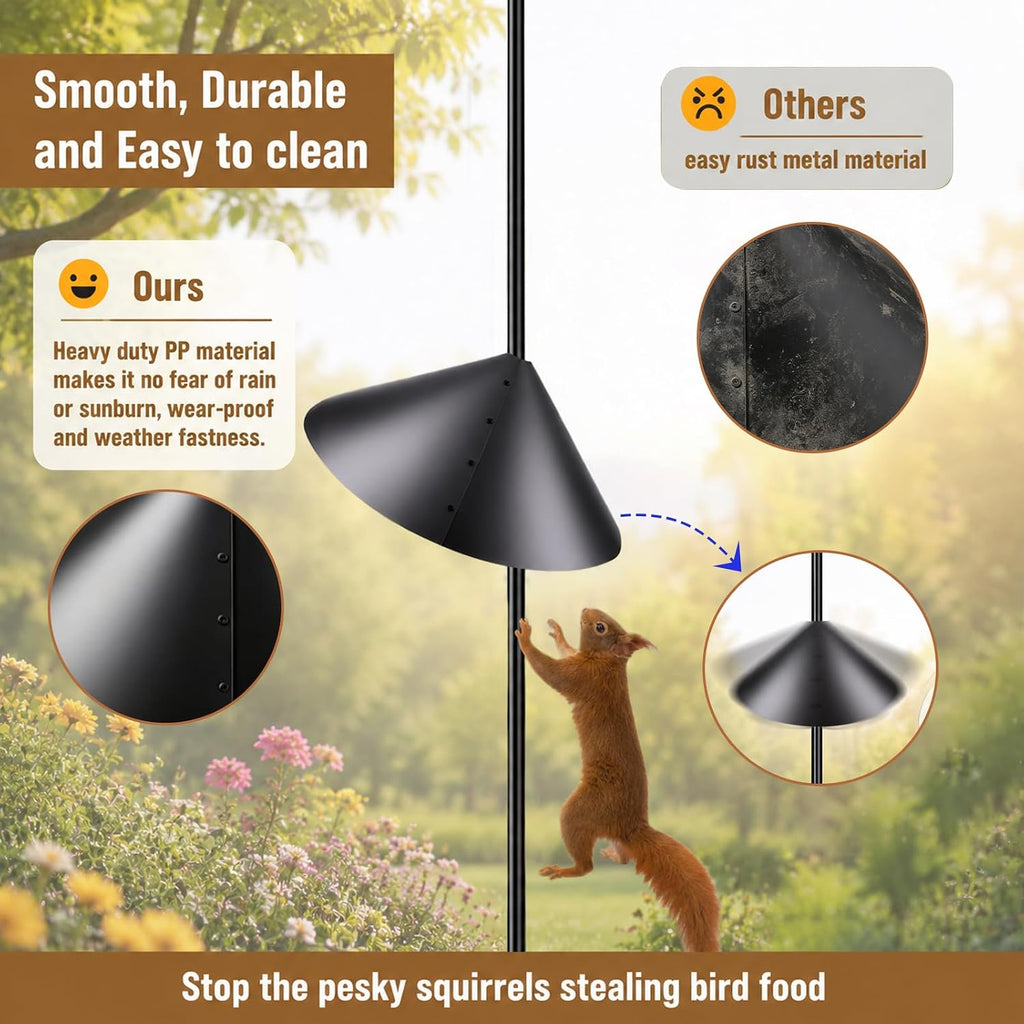 19 Inch Squirrel Baffle, Large Squirrel Proof Cone Guard Blocker, Outdoor Pole Mount Squirrel Deterrent for Bird