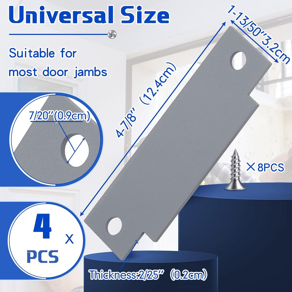 4 Pcs Door Strike Plate Filler with Screws, Carbon Steel, Gray | T-shaped Blank Strike Plate, 4-7/8 x 1-1/4 In, with