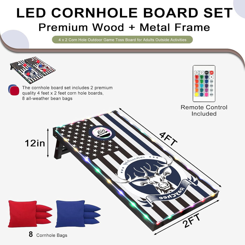 LED Cornhole Set, 3 x 2ft / 4 x2 ft Cornhole Board Game Set, Corn Hole Outdoor Game, Multi-Design with Light-Up